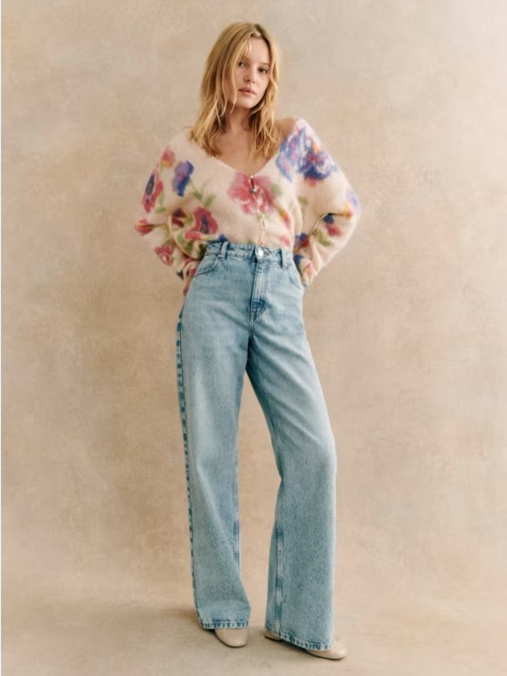 Sezane floral soft cardigan